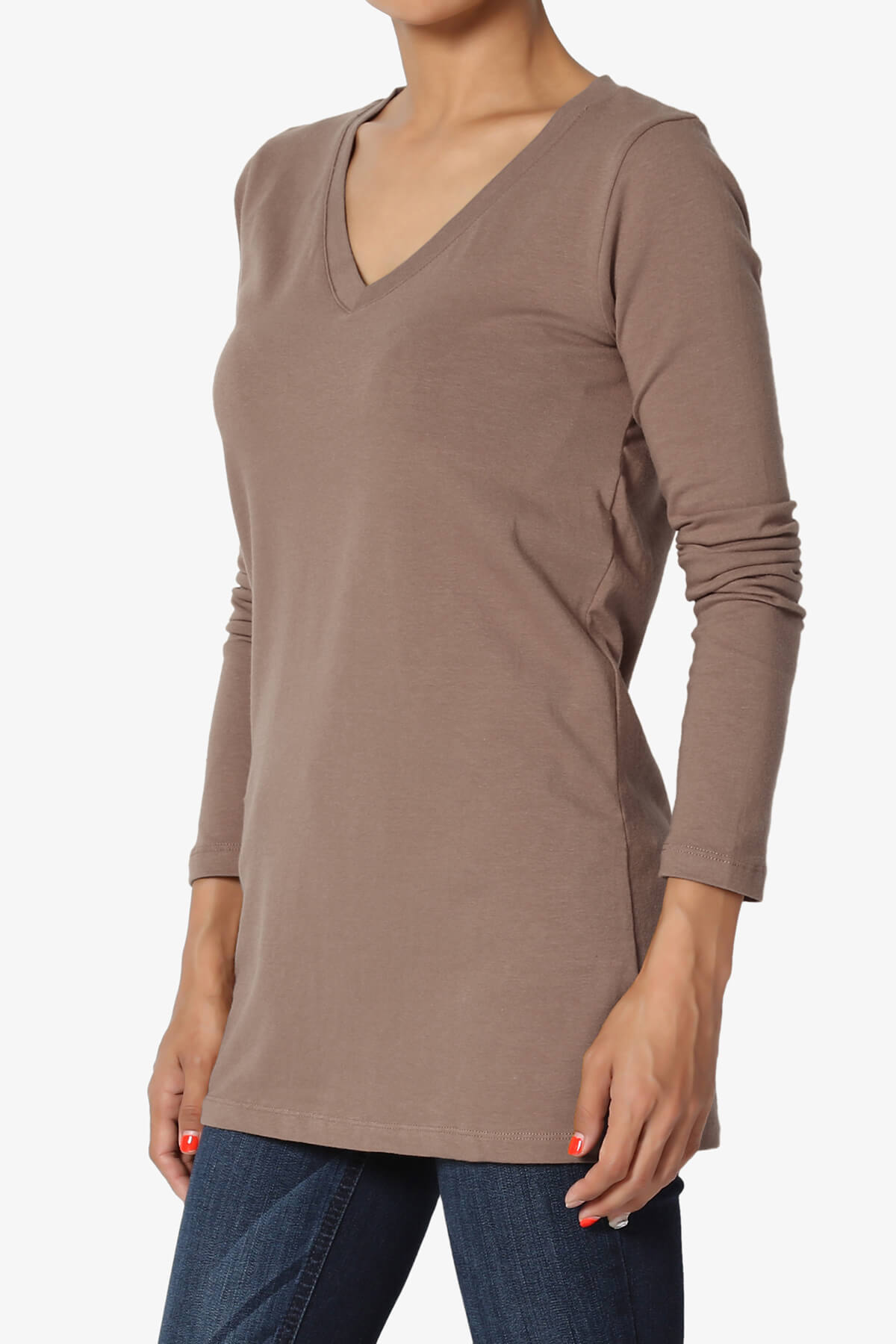 Load image into Gallery viewer, Lasso Cotton V-Neck Long Sleeve Tee MOCHA_3
