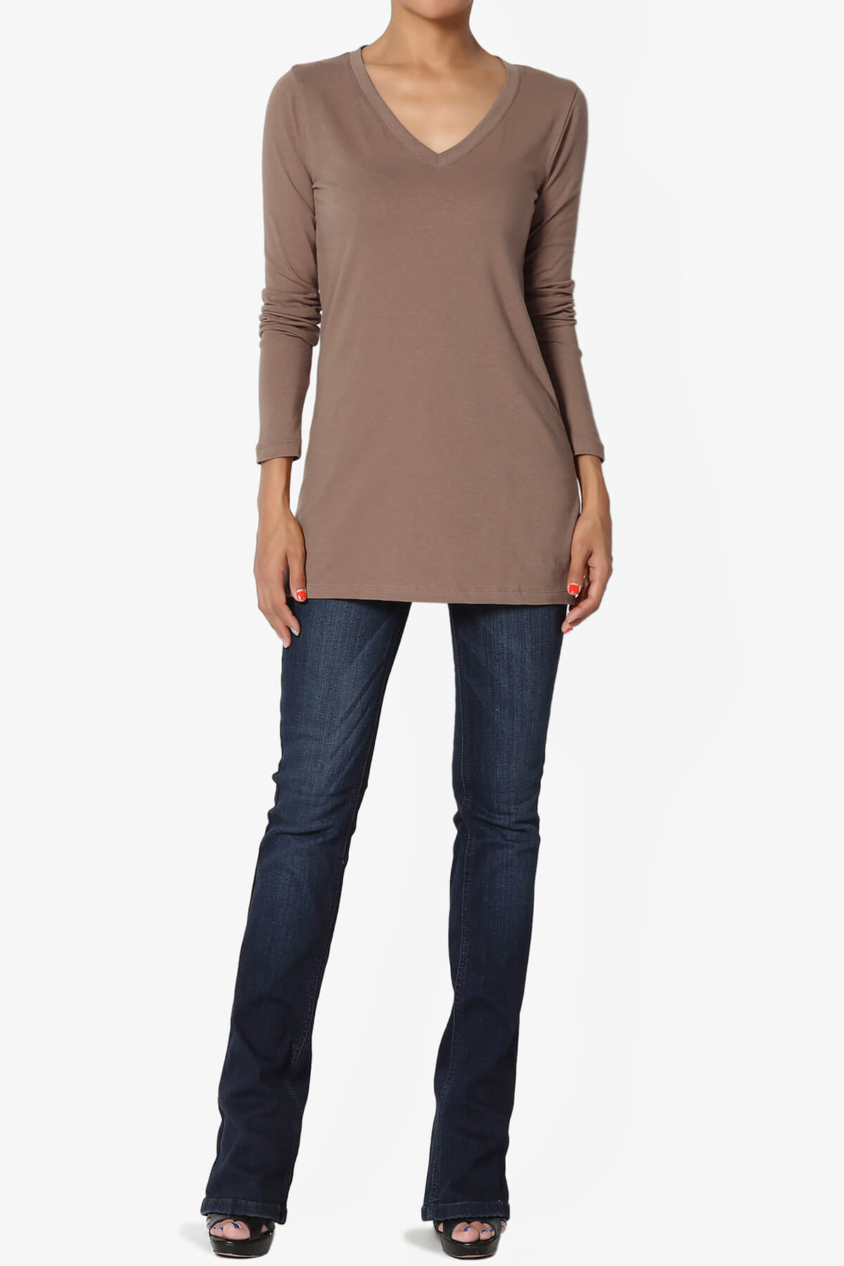 Load image into Gallery viewer, Lasso Cotton V-Neck Long Sleeve Tee MOCHA_6
