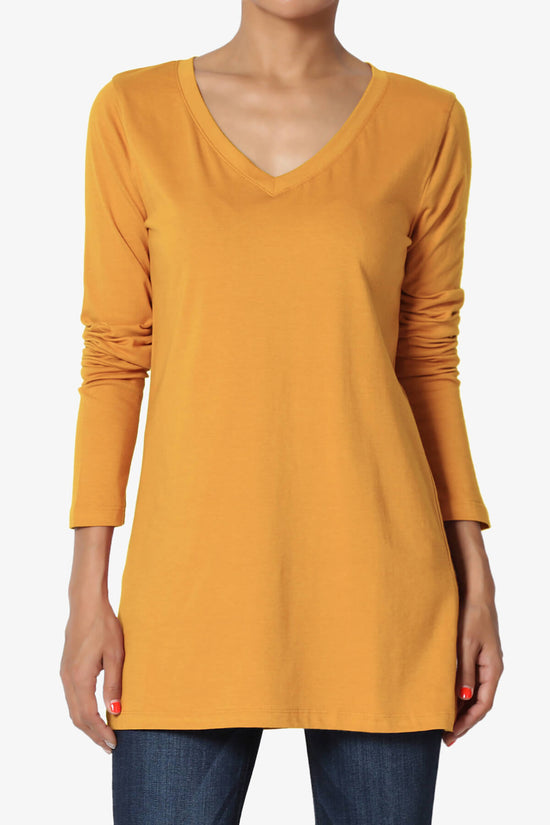 Load image into Gallery viewer, Lasso Cotton V-Neck Long Sleeve Tee MUSTARD_1
