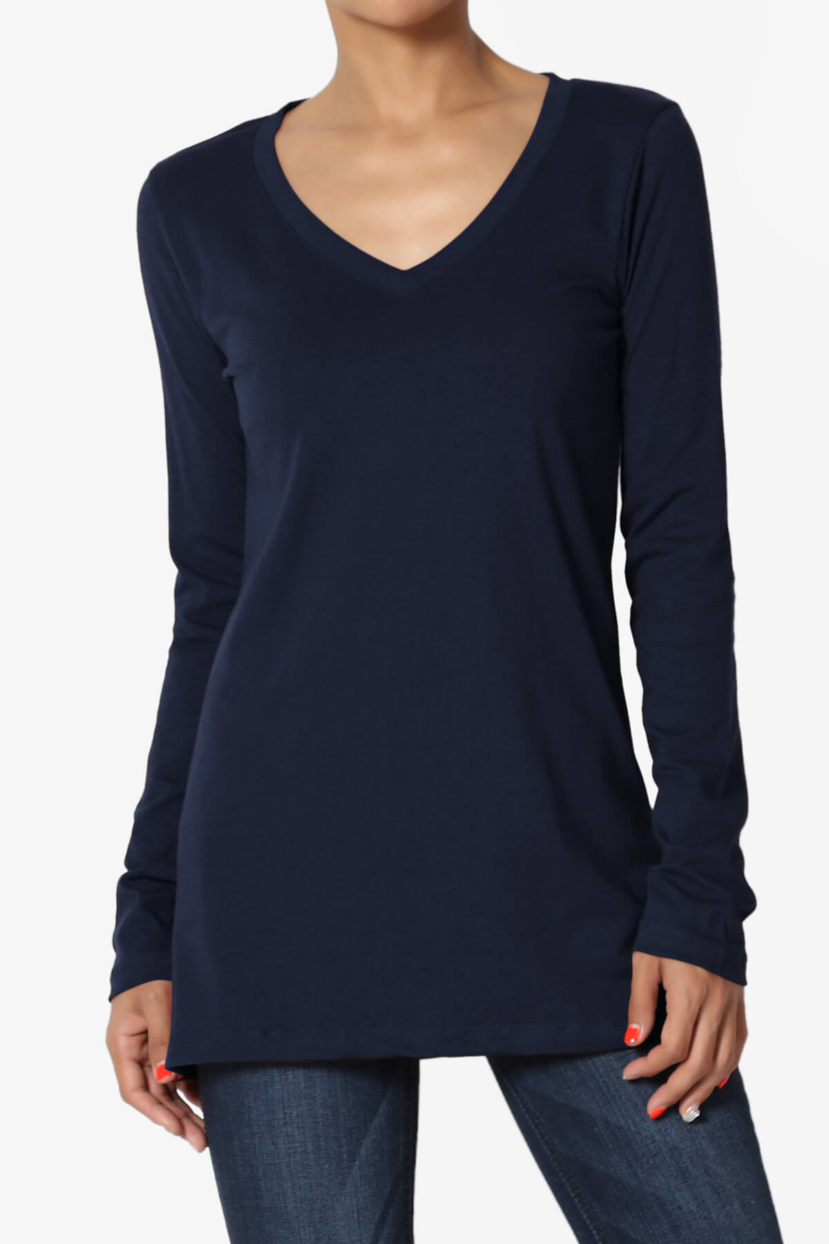 Load image into Gallery viewer, Lasso Cotton V-Neck Long Sleeve Tee NAVY_1
