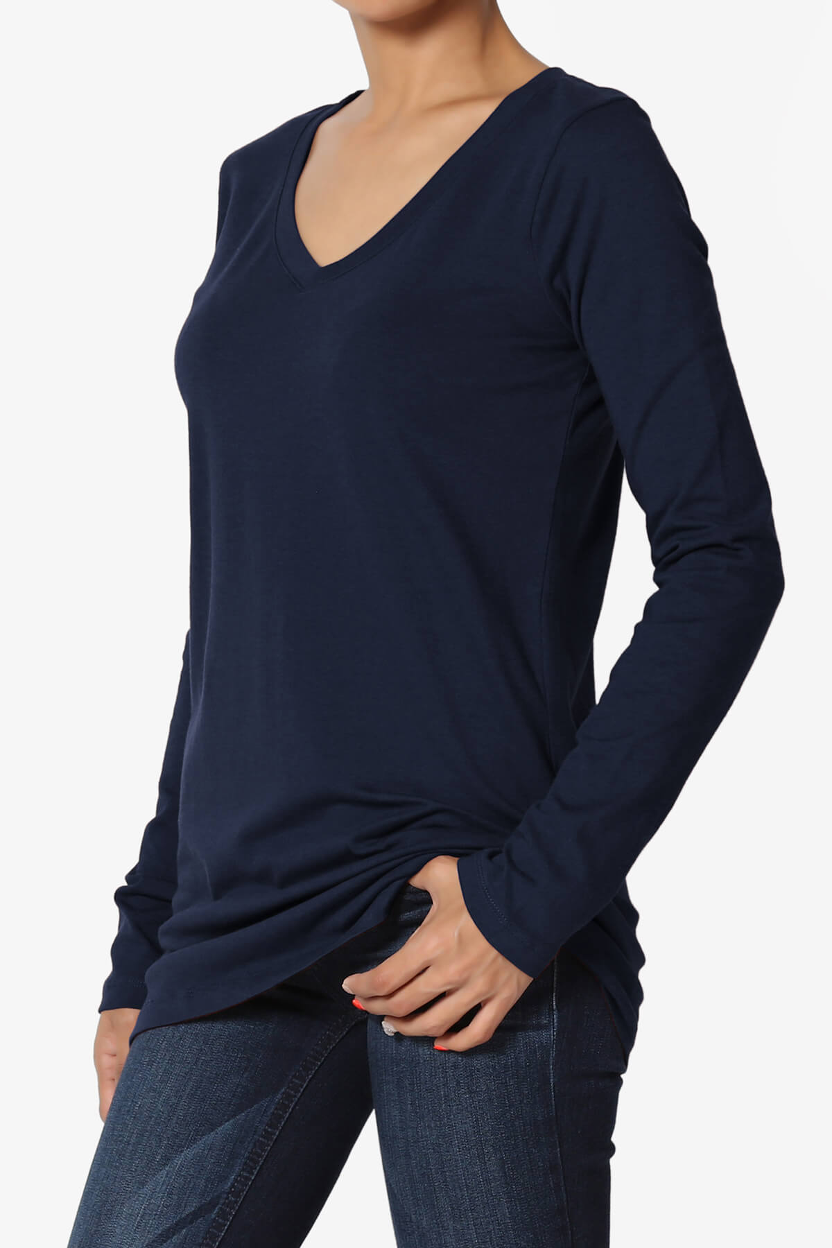 Load image into Gallery viewer, Lasso Cotton V-Neck Long Sleeve Tee NAVY_3

