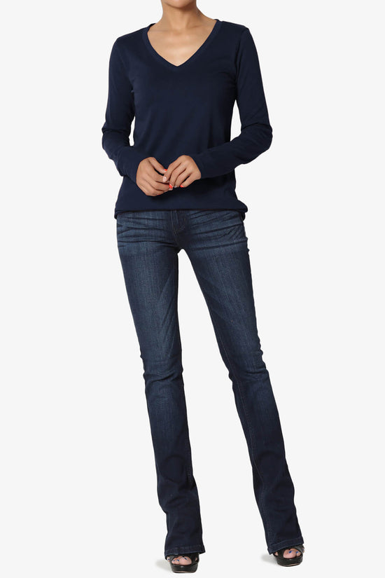 Load image into Gallery viewer, Lasso Cotton V-Neck Long Sleeve Tee NAVY_6
