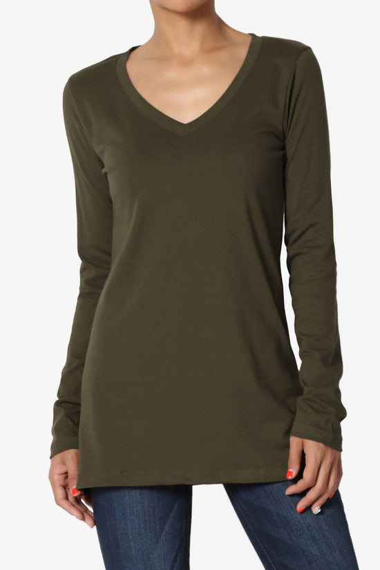 Load image into Gallery viewer, Lasso Cotton V-Neck Long Sleeve Tee OLIVE_1
