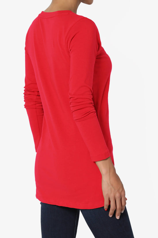 Lasso Cotton V-Neck Long Sleeve Tee RED_4