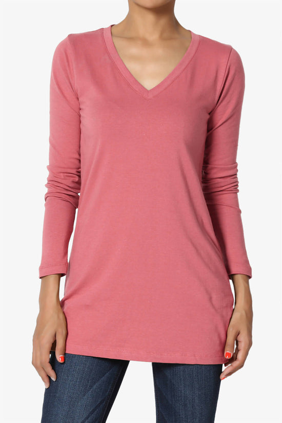 Load image into Gallery viewer, Lasso Cotton V-Neck Long Sleeve Tee ROSE_1
