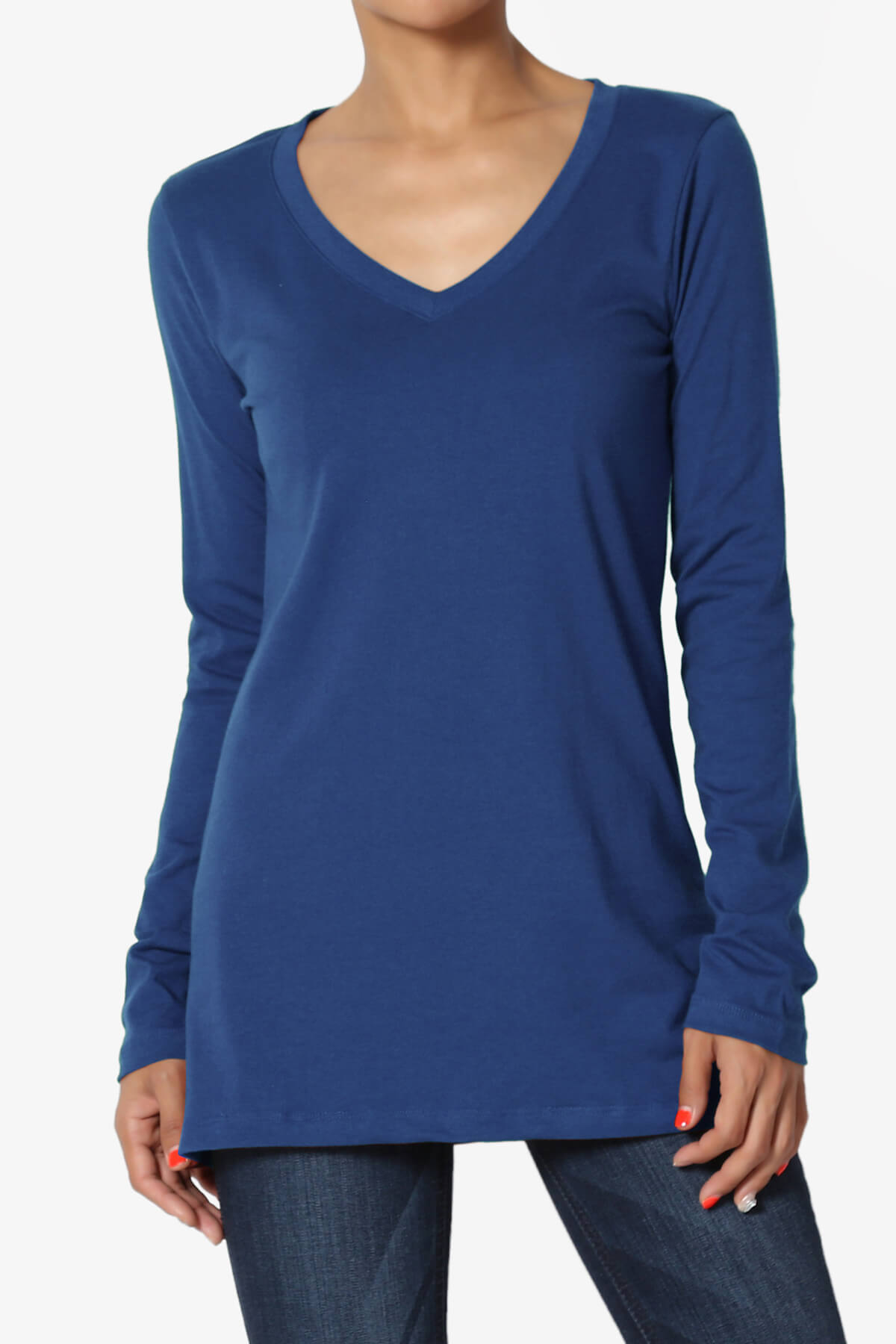 Load image into Gallery viewer, Lasso Cotton V-Neck Long Sleeve Tee SAPPHIRE_1
