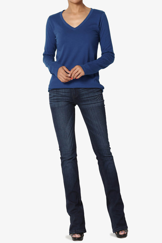 Load image into Gallery viewer, Lasso Cotton V-Neck Long Sleeve Tee SAPPHIRE_6
