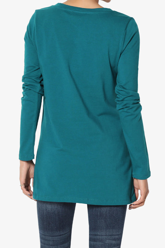 Lasso Cotton V-Neck Long Sleeve Tee TEAL_2