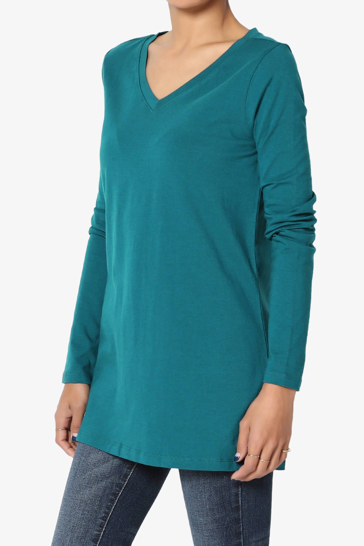 Load image into Gallery viewer, Lasso Cotton V-Neck Long Sleeve Tee TEAL_3
