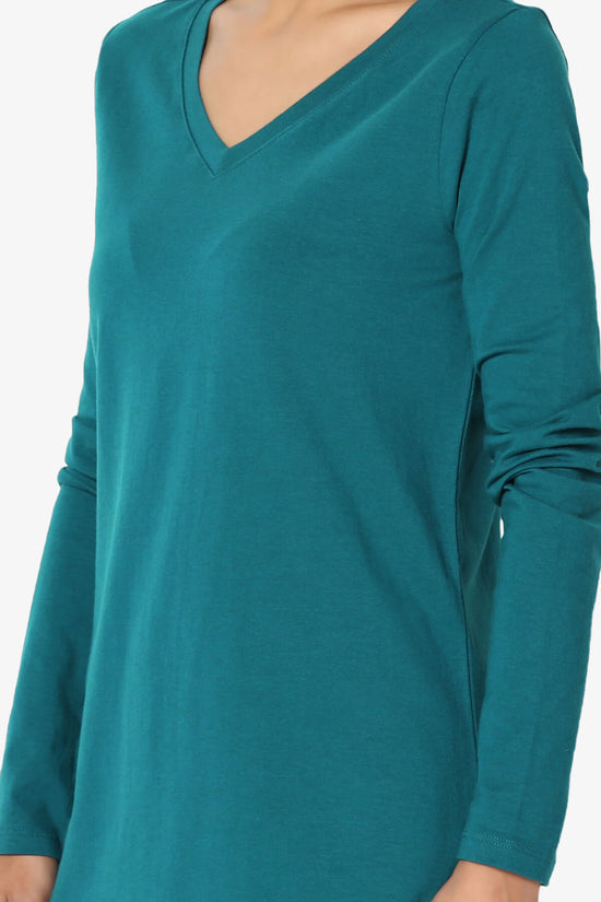 Lasso Cotton V-Neck Long Sleeve Tee TEAL_5