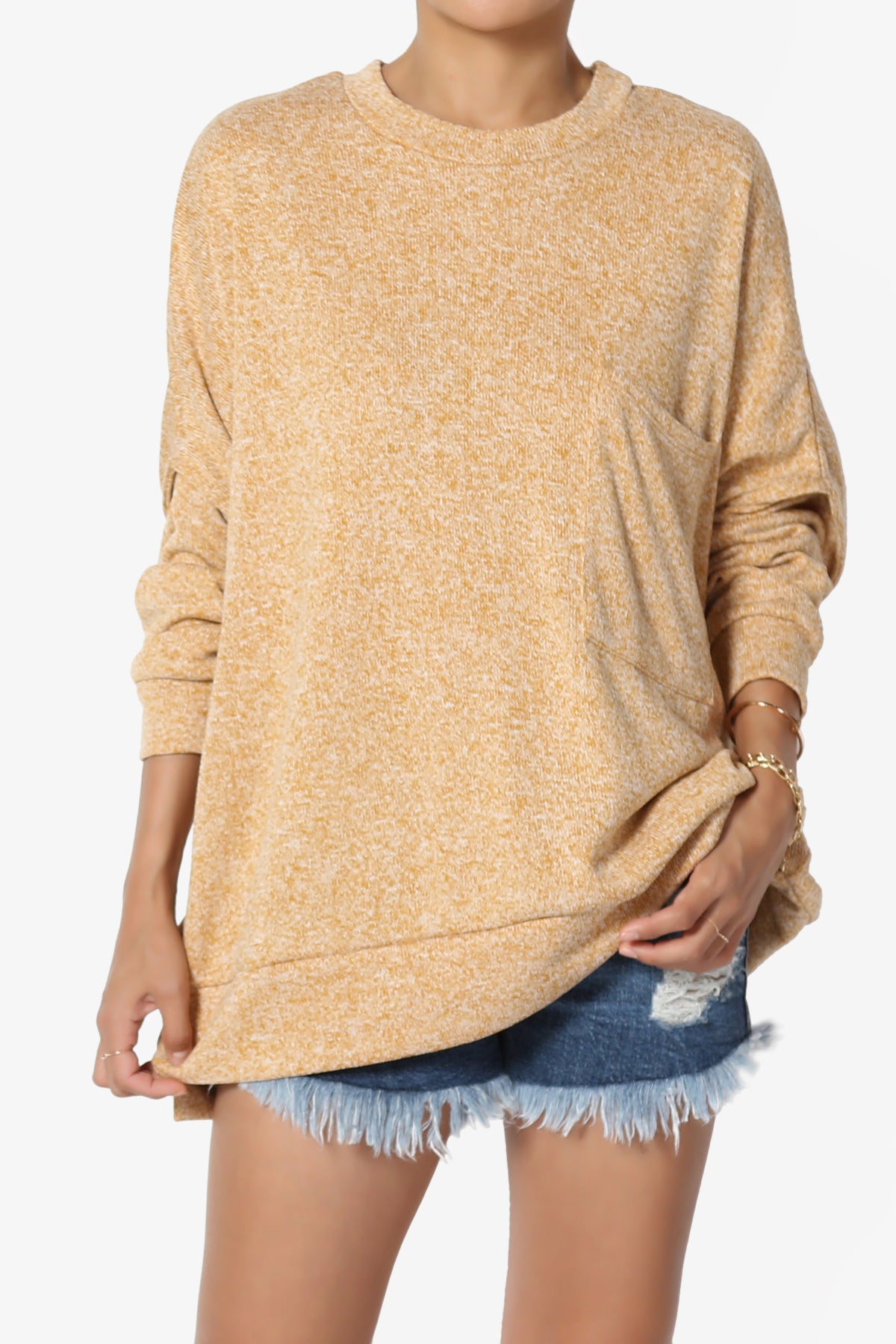 Forge Melange Knit Hi-Low Pocket Sweater
