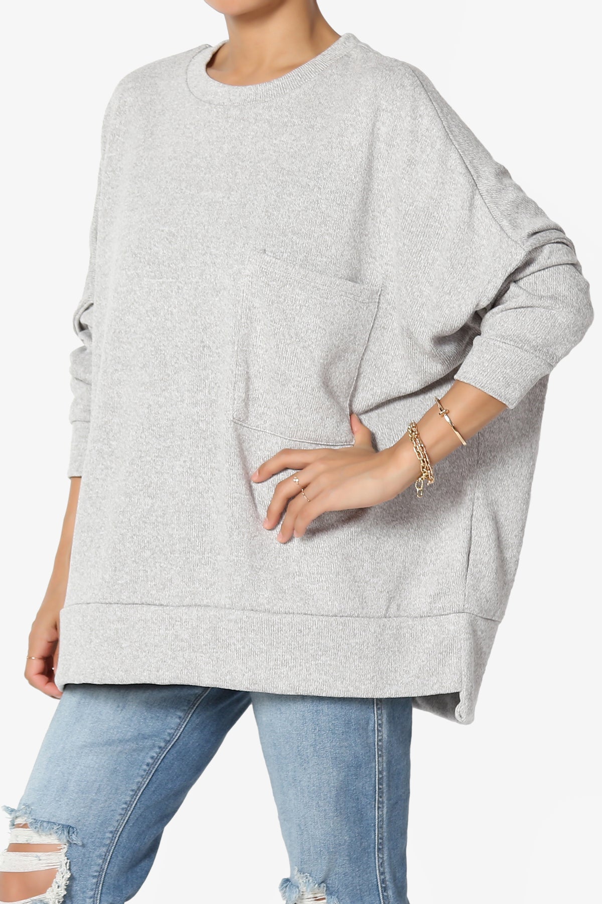 Forge Melange Knit Hi-Low Pocket Sweater PLUS