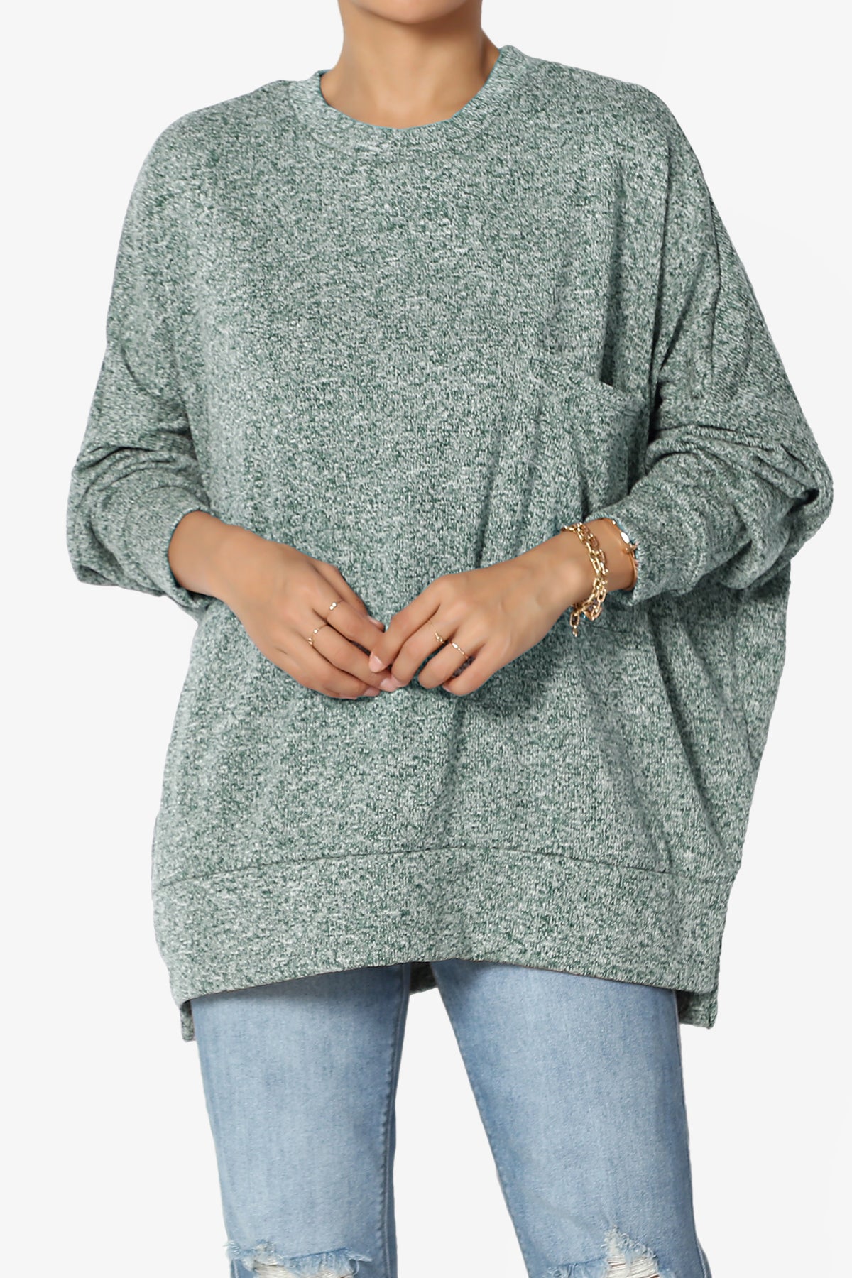 Forge Melange Knit Hi-Low Pocket Sweater PLUS
