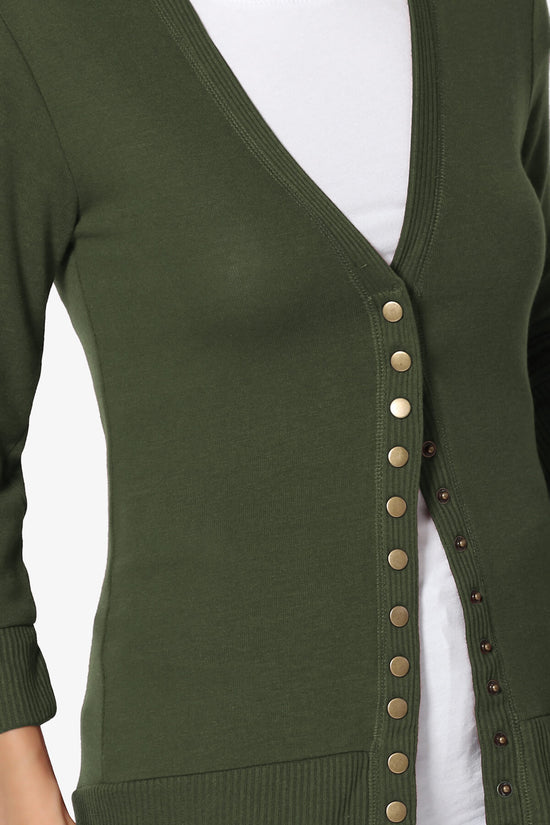 Braeden Snap Button 3/4 Sleeve Cardigan ARMY GREEN_5