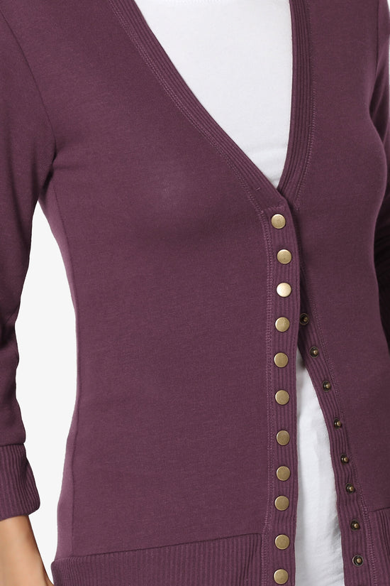 Load image into Gallery viewer, Braeden Snap Button 3/4 Sleeve Cardigan DUSTY PLUM_5
