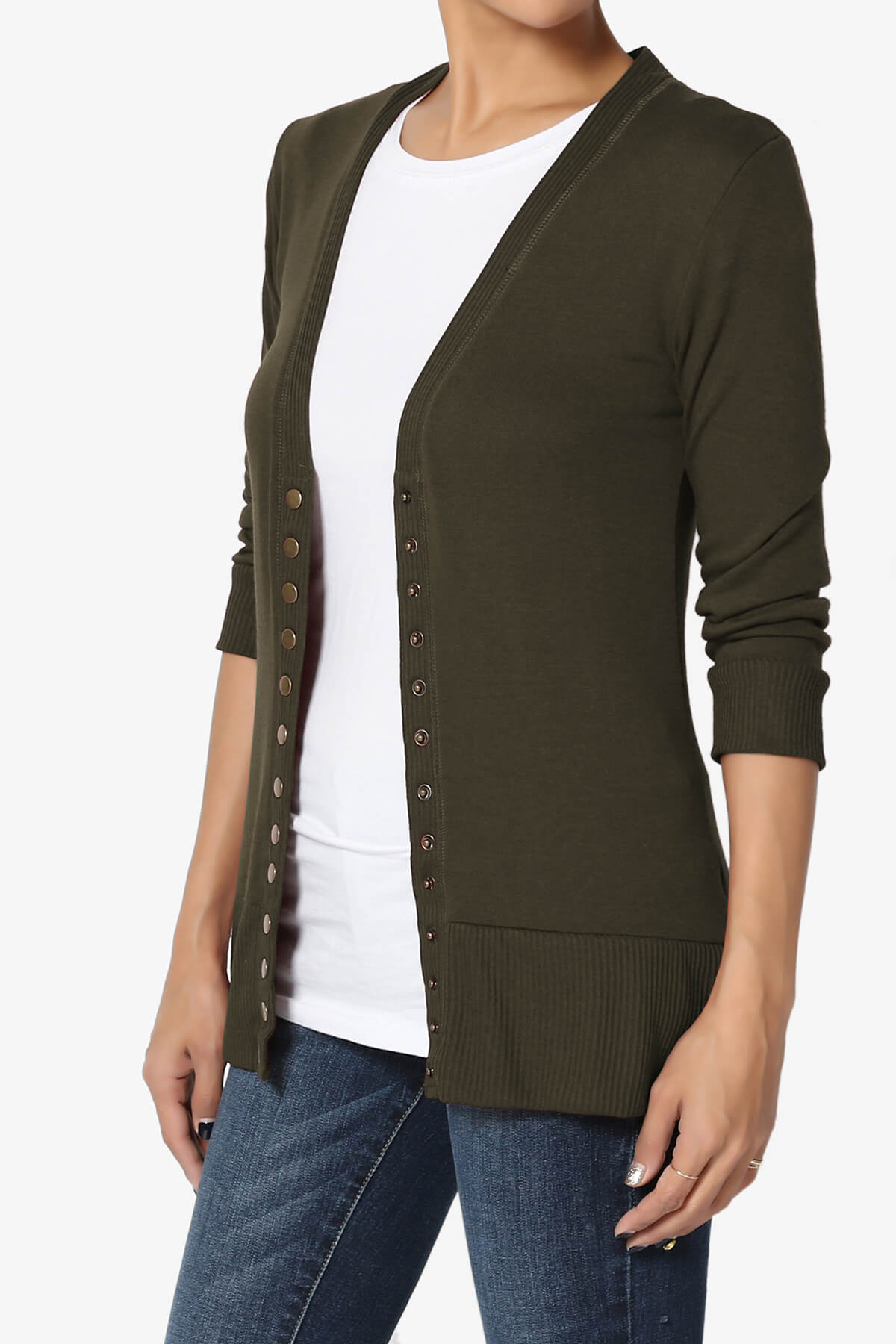 Load image into Gallery viewer, Braeden Snap Button 3/4 Sleeve Cardigan OLIVE_3
