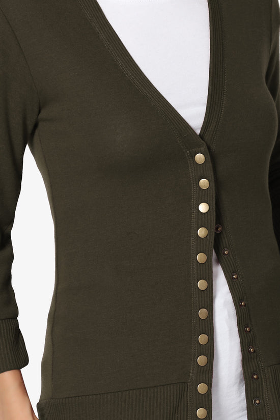 Load image into Gallery viewer, Braeden Snap Button 3/4 Sleeve Cardigan OLIVE_5
