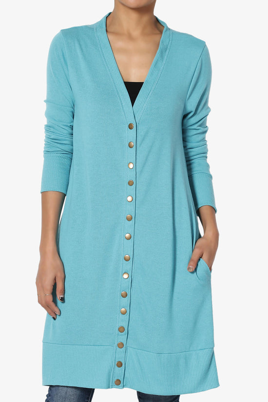 Load image into Gallery viewer, Braeden Snap Button Long Cardigan MILKY BLUE_1
