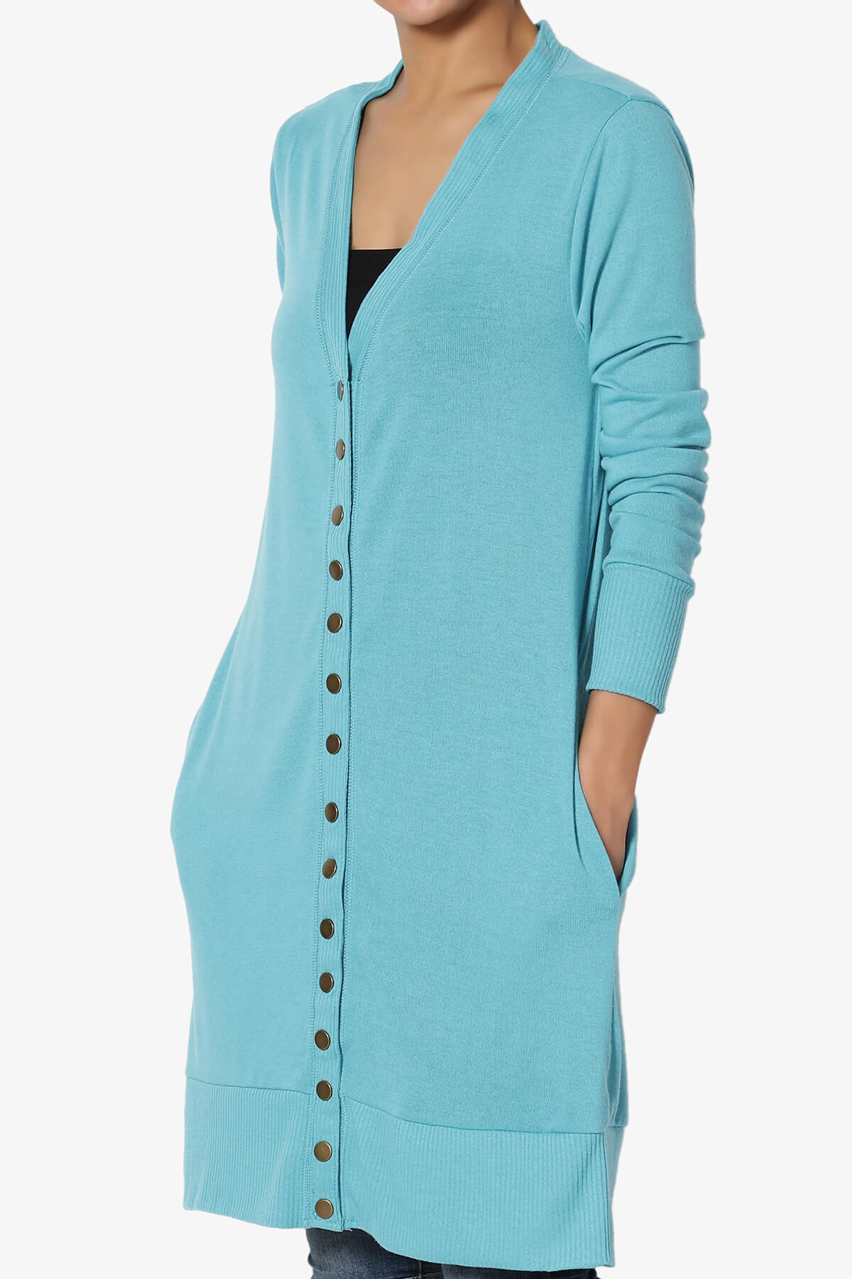Load image into Gallery viewer, Braeden Snap Button Long Cardigan MILKY BLUE_3
