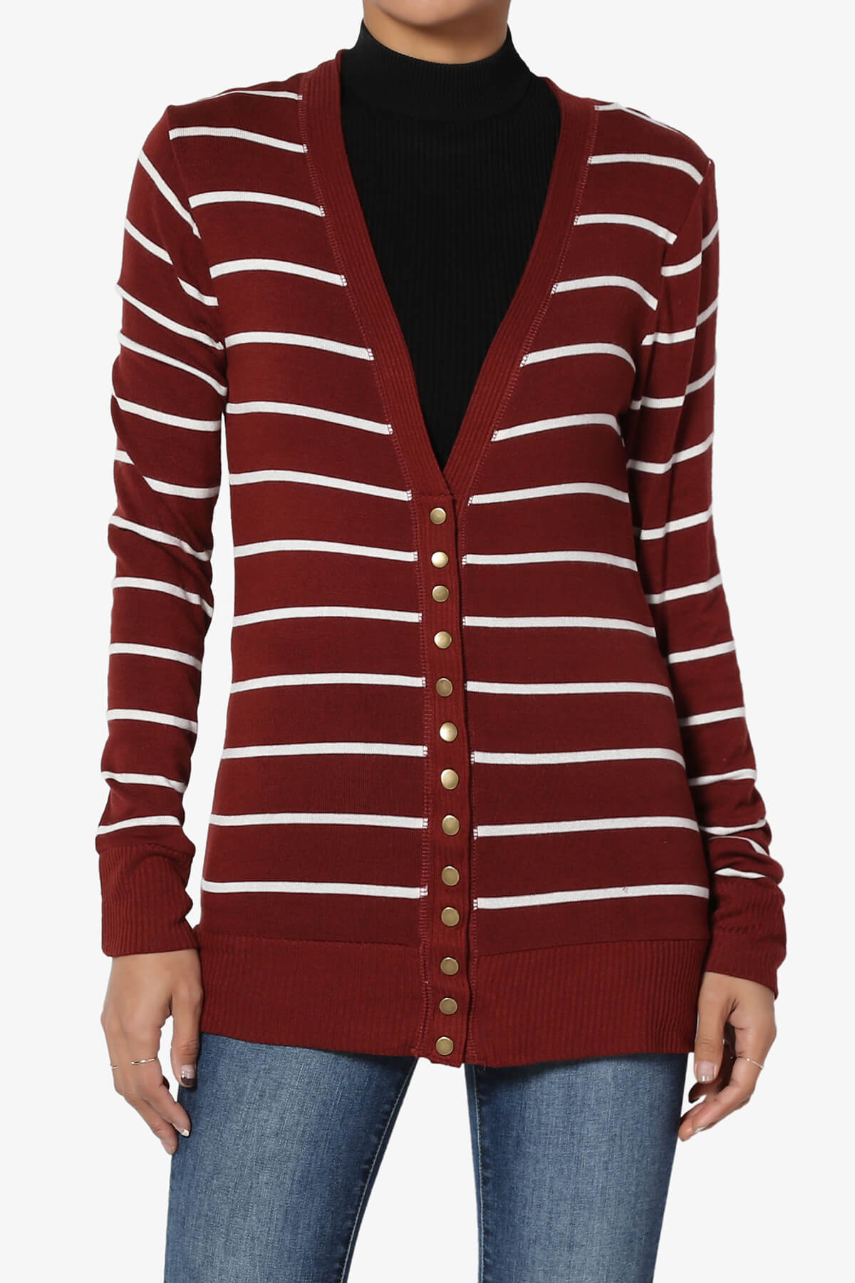 Load image into Gallery viewer, Braeden Striped Snap Button Cardigan BRICK_1

