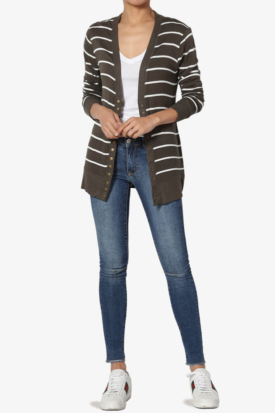 Load image into Gallery viewer, Braeden Striped Snap Button Cardigan OLIVE_6
