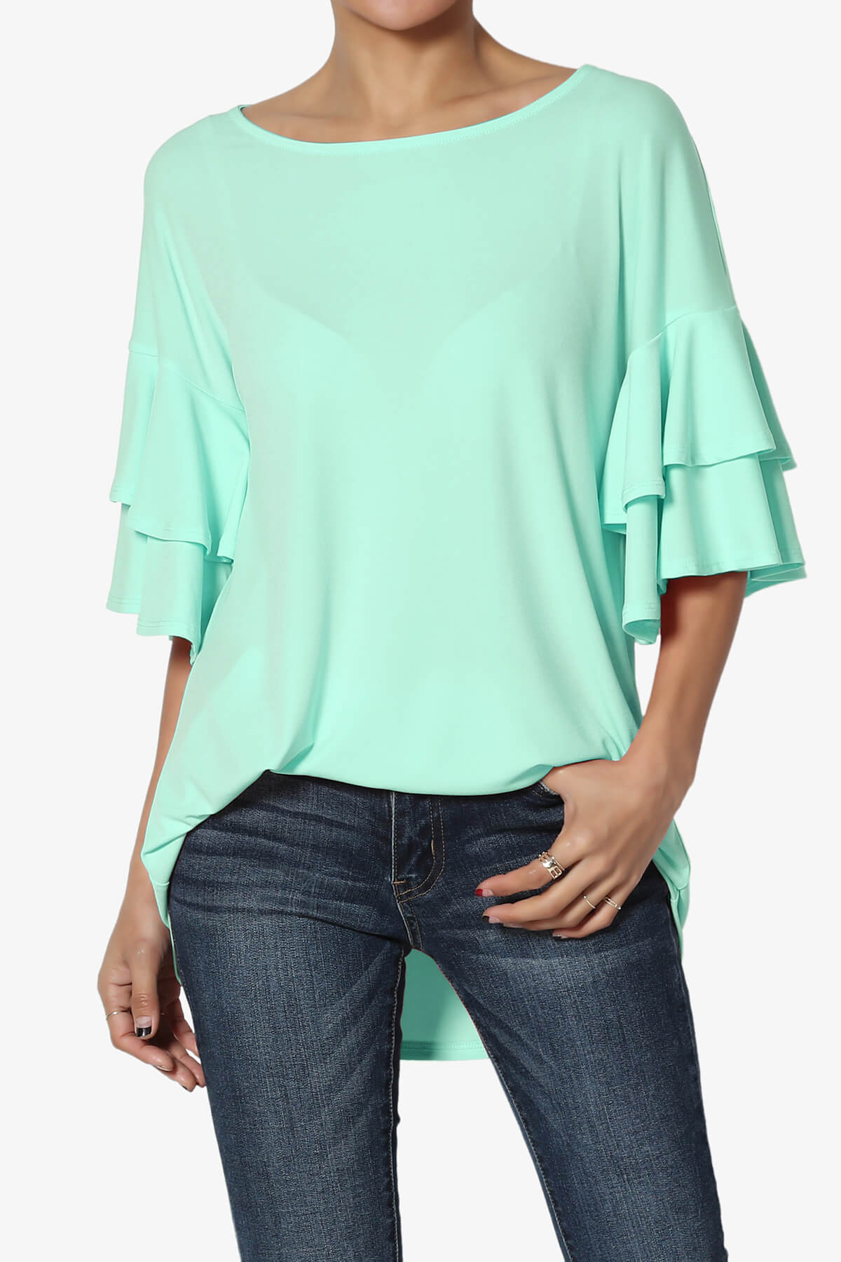 Load image into Gallery viewer, Omere Tiered Bell Sleeve Blouse AQUA_1
