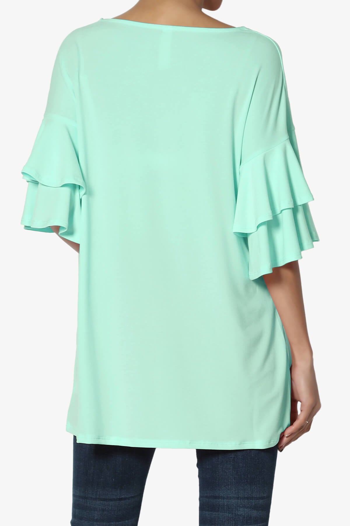 Omere Tiered Bell Sleeve Blouse AQUA_2