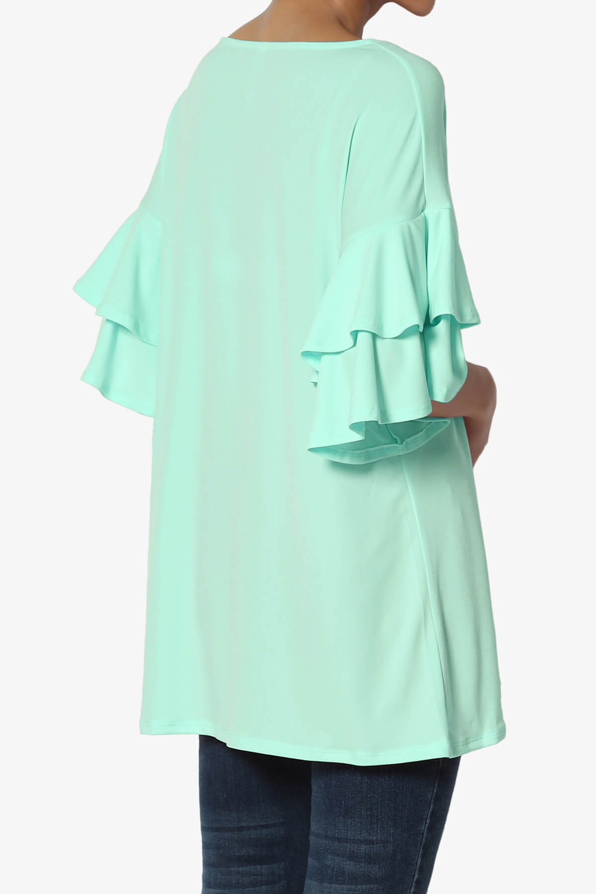 Omere Tiered Bell Sleeve Blouse AQUA_4