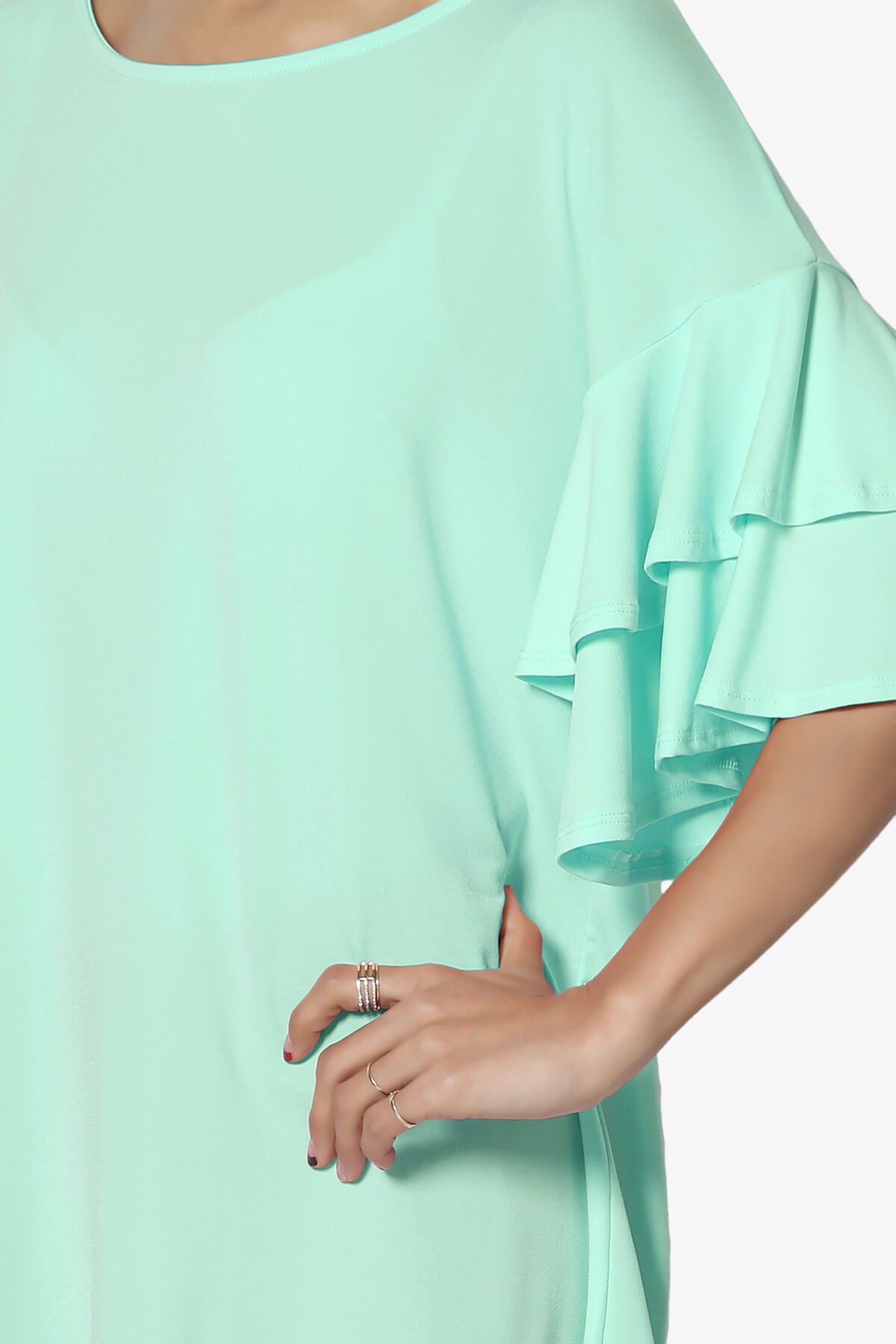 Omere Tiered Bell Sleeve Blouse AQUA_5
