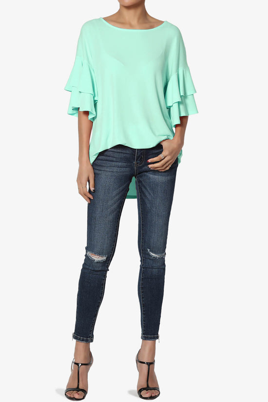 Omere Tiered Bell Sleeve Blouse AQUA_6