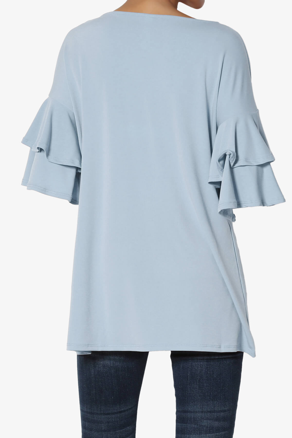 Load image into Gallery viewer, Omere Tiered Bell Sleeve Blouse ASH BLUE_2
