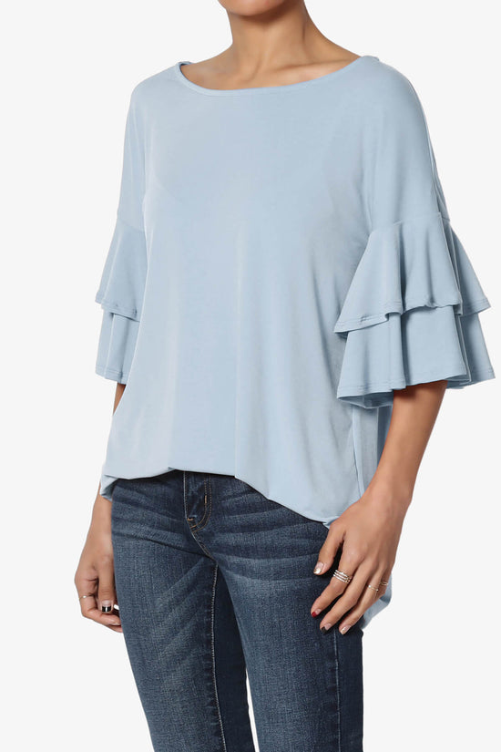 Omere Tiered Bell Sleeve Blouse ASH BLUE_3