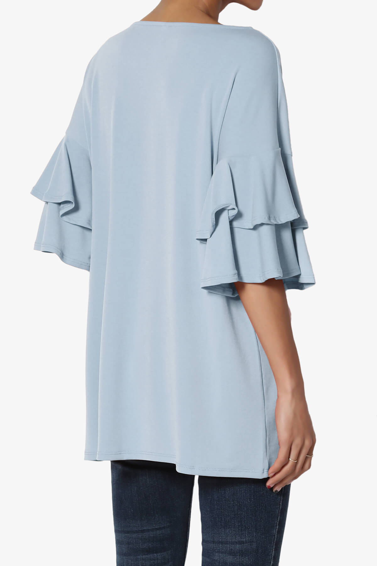 Load image into Gallery viewer, Omere Tiered Bell Sleeve Blouse ASH BLUE_4
