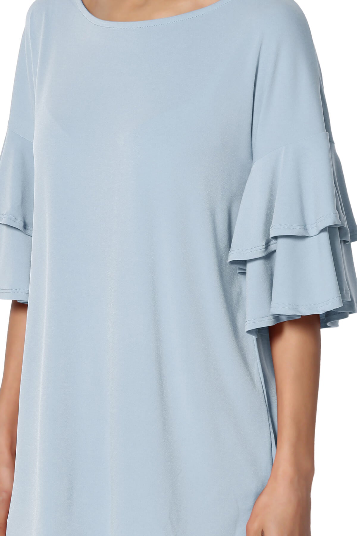 Omere Tiered Bell Sleeve Blouse ASH BLUE_5