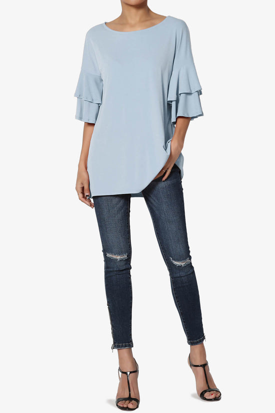 Omere Tiered Bell Sleeve Blouse ASH BLUE_6