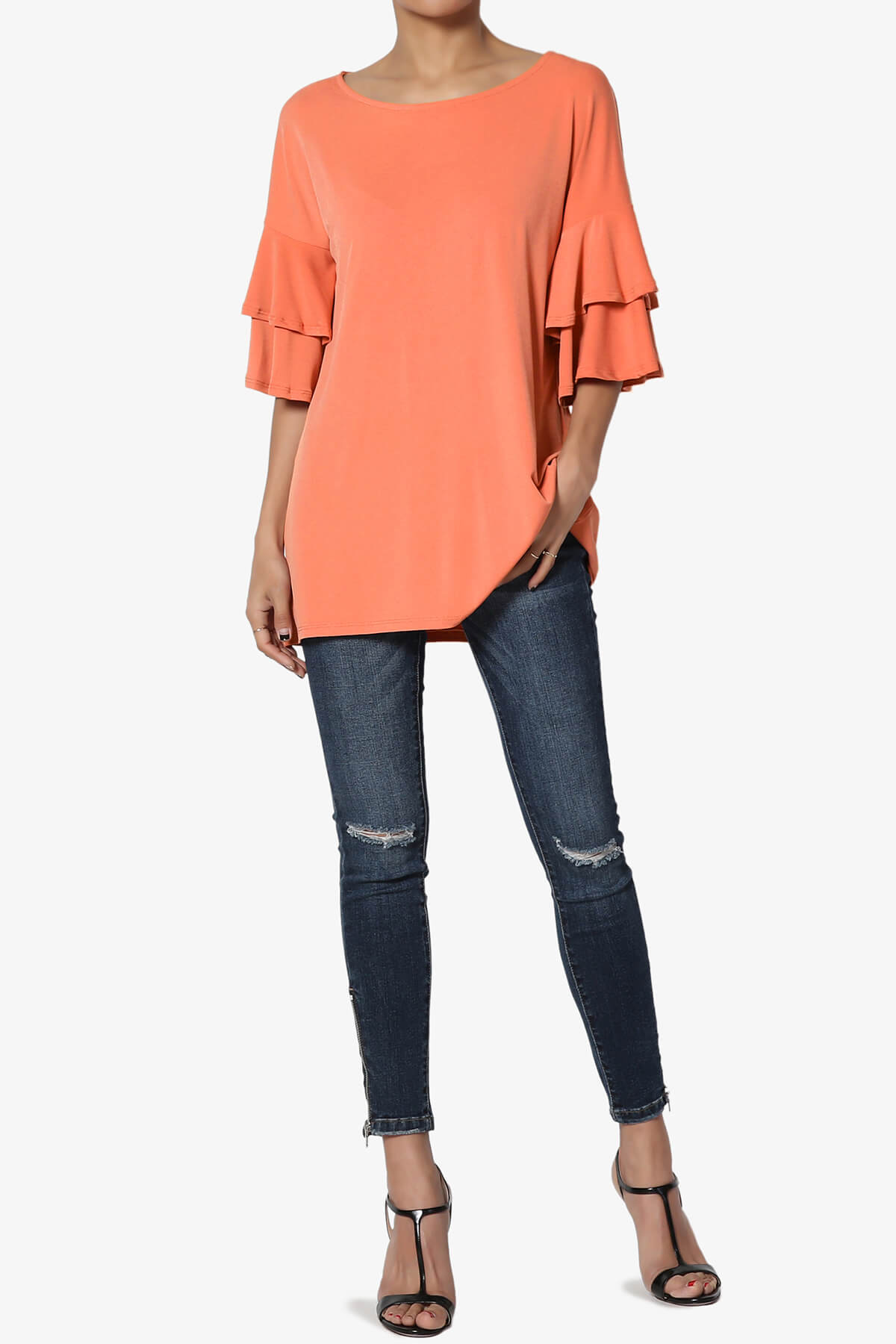 Load image into Gallery viewer, Omere Tiered Bell Sleeve Blouse ASH COPPER_6
