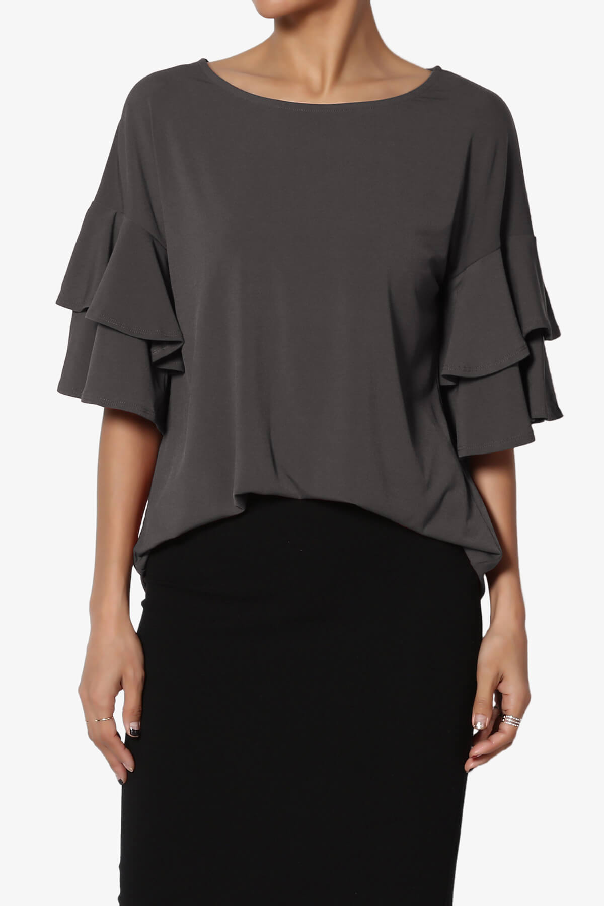 Omere Tiered Bell Sleeve Blouse ASH GREY_1