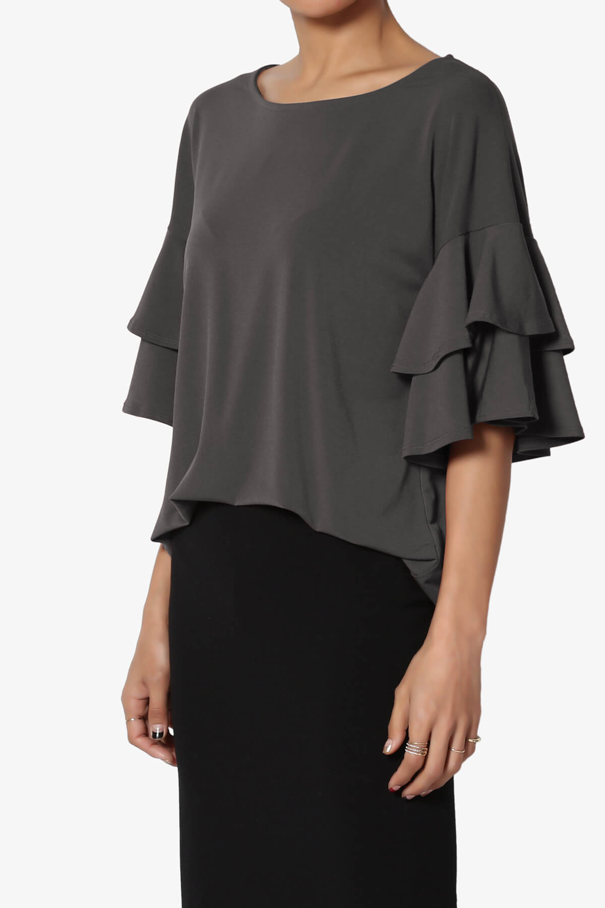 Load image into Gallery viewer, Omere Tiered Bell Sleeve Blouse ASH GREY_3
