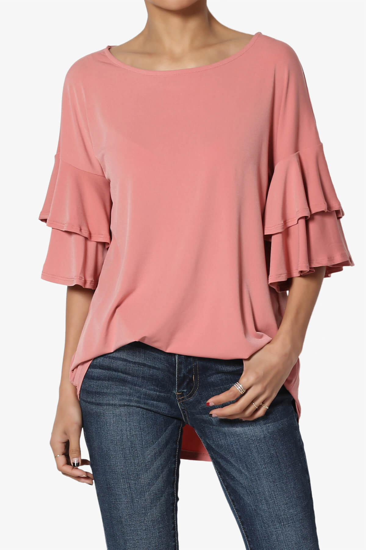 Load image into Gallery viewer, Omere Tiered Bell Sleeve Blouse ASH ROSE_1
