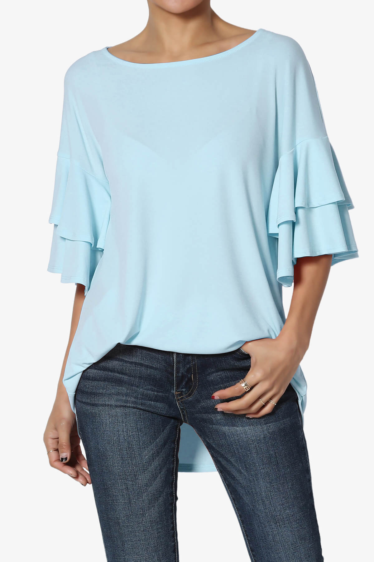 Omere Tiered Bell Sleeve Blouse BABY BLUE_1