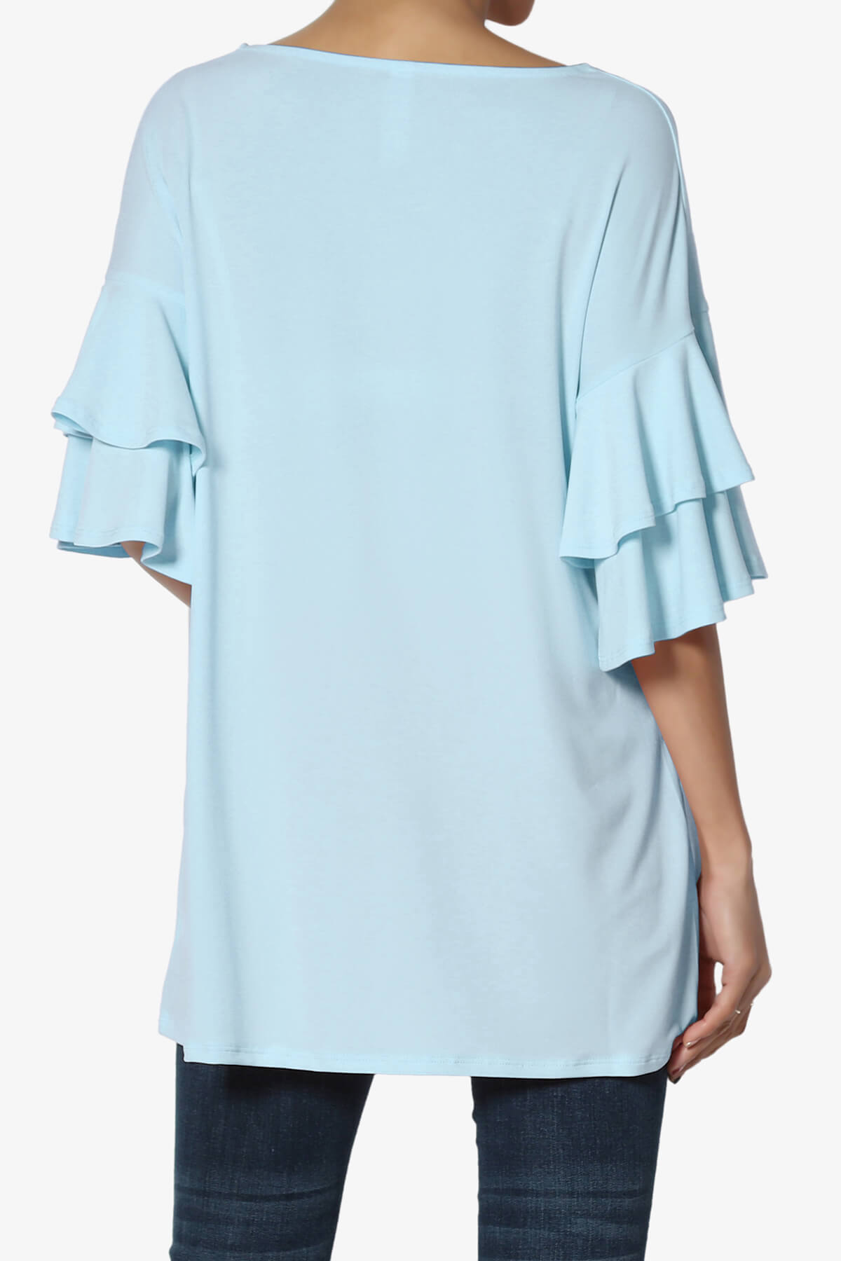 Boat Neck Loose 3/4 Top Tiered Bell TheMogan Casual Sleeve Shirt T-Shirt Blouse –