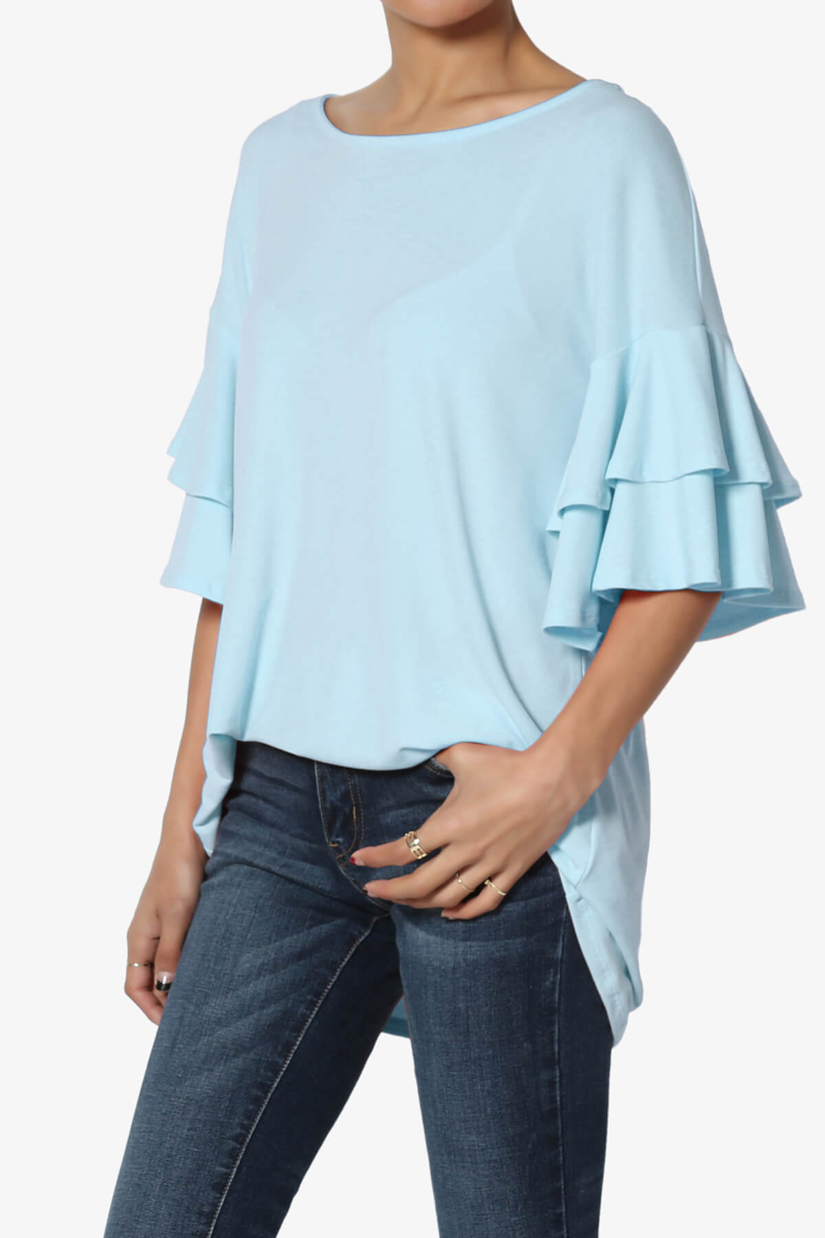 Load image into Gallery viewer, Omere Tiered Bell Sleeve Blouse BABY BLUE_3
