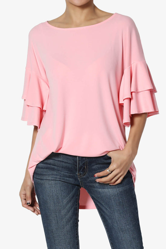 Omere Tiered Bell Sleeve Blouse BRIGHT PINK_1