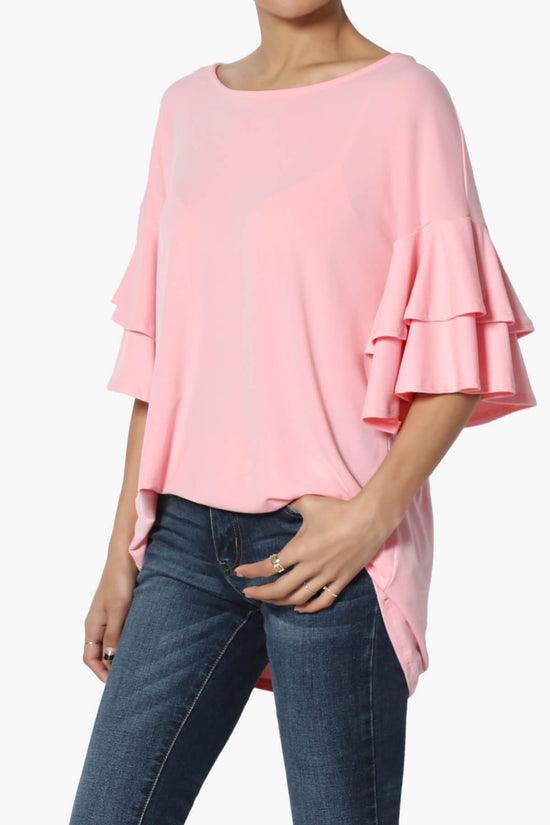 Omere Tiered Bell Sleeve Blouse BRIGHT PINK_3