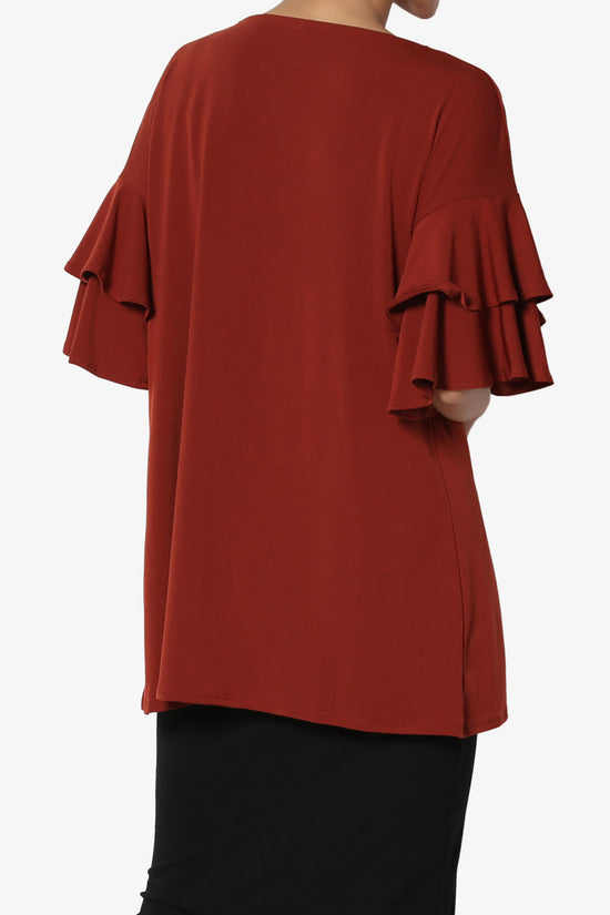 Omere Tiered Bell Sleeve Blouse DARK RUST_2