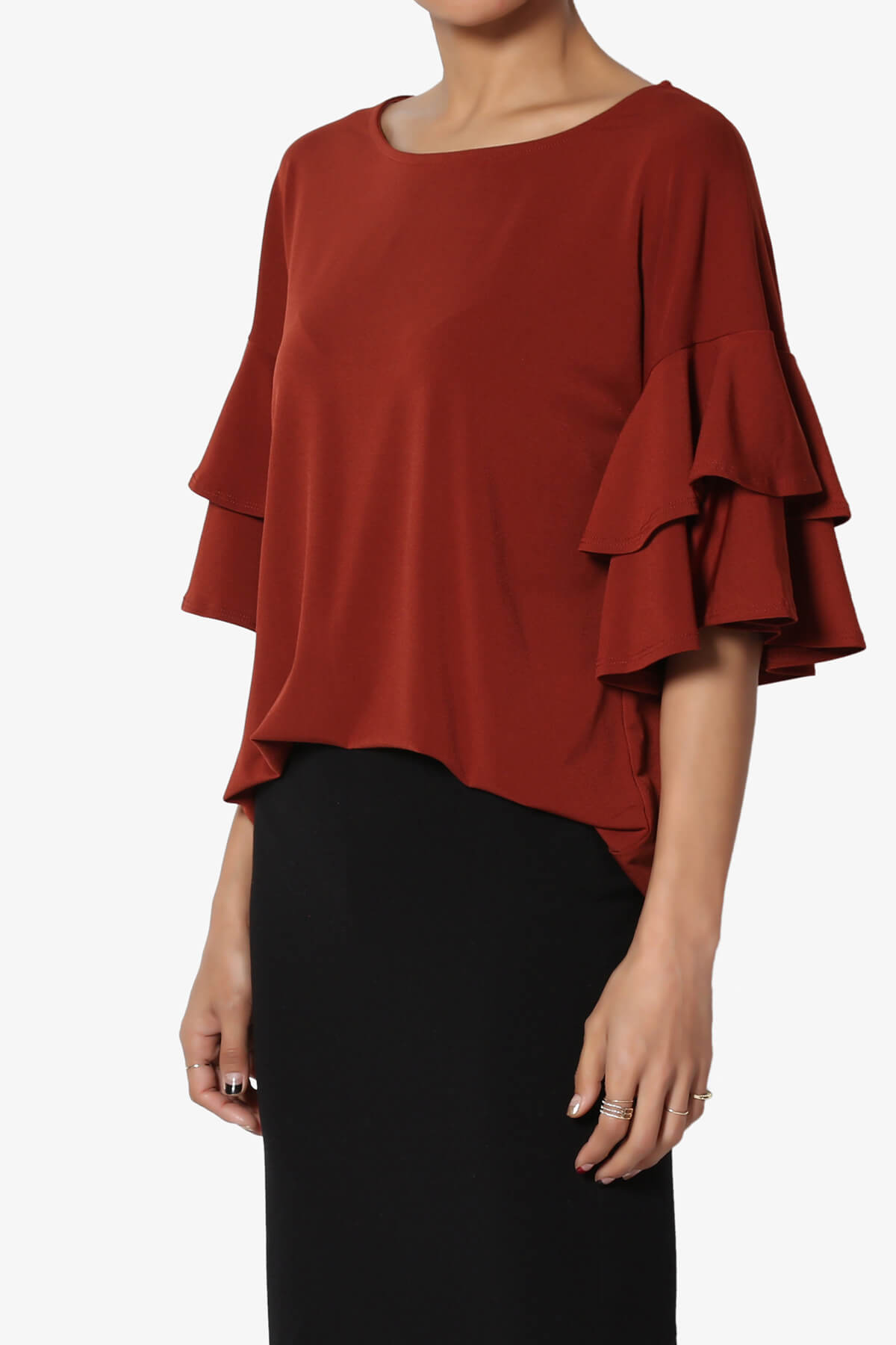 Omere Tiered Bell Sleeve Blouse DARK RUST_3