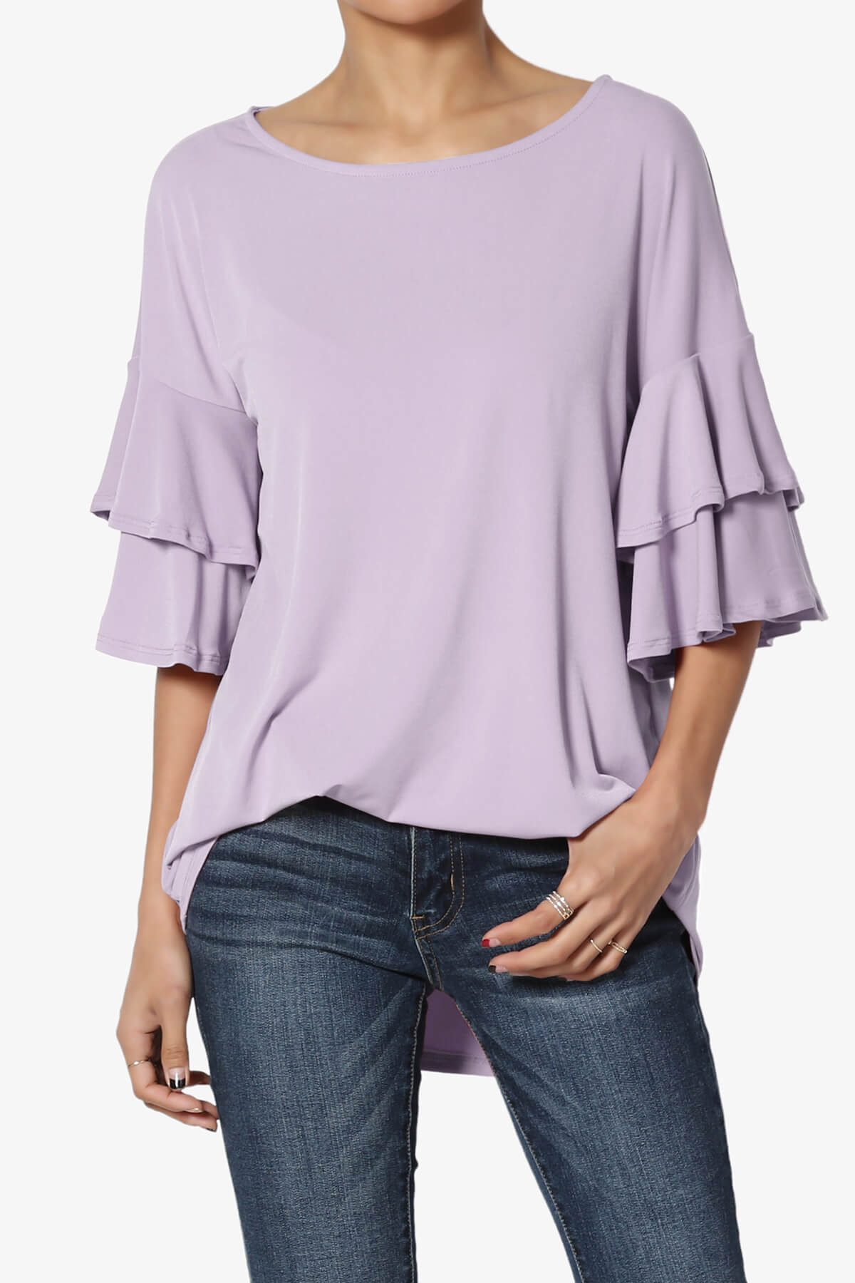 Load image into Gallery viewer, Omere Tiered Bell Sleeve Blouse DUSTY LAVENDER_1
