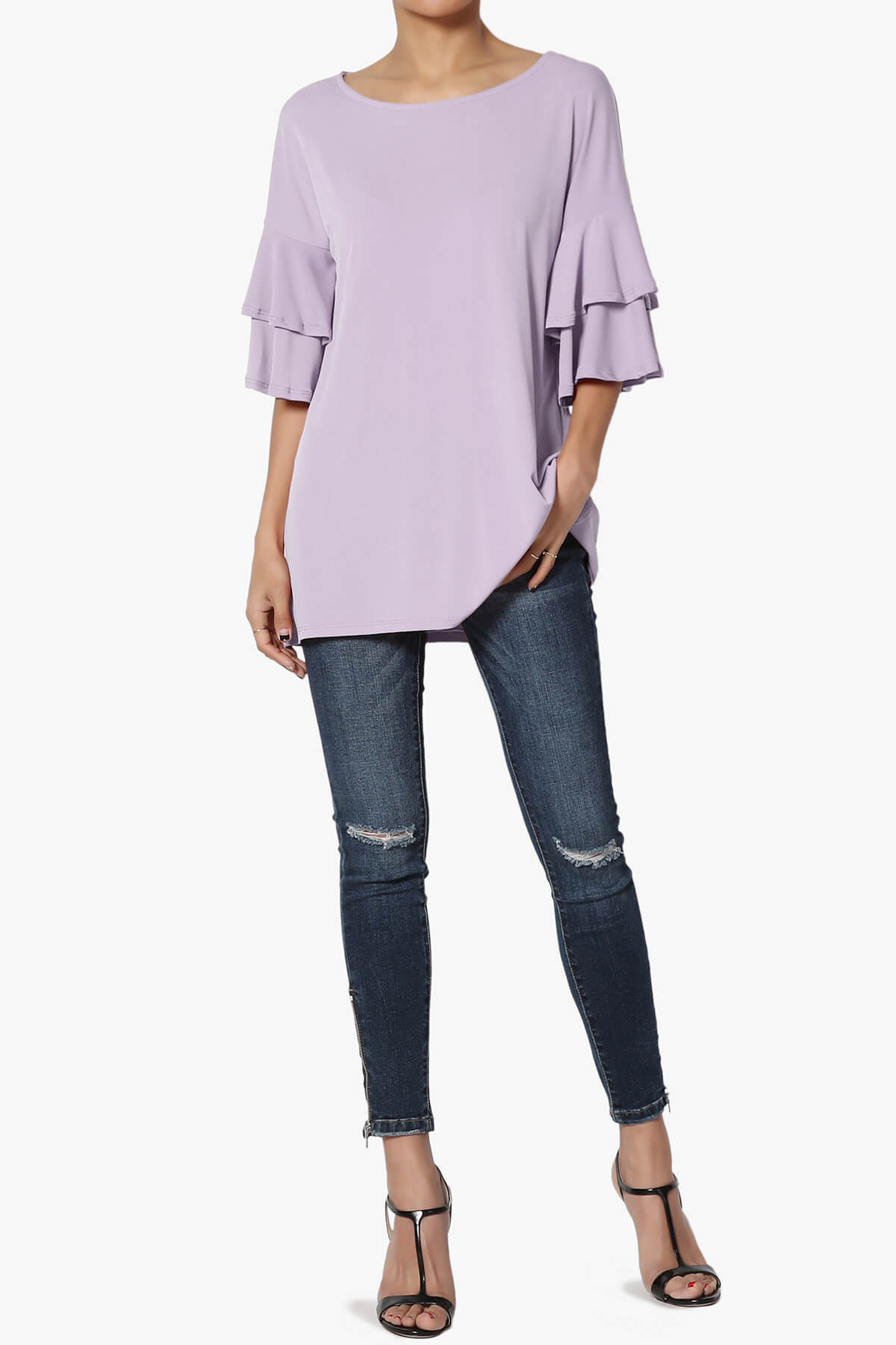 Omere Tiered Bell Sleeve Blouse DUSTY LAVENDER_6
