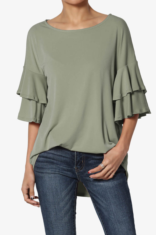 Omere Tiered Bell Sleeve Blouse DUSTY OLIVE_1