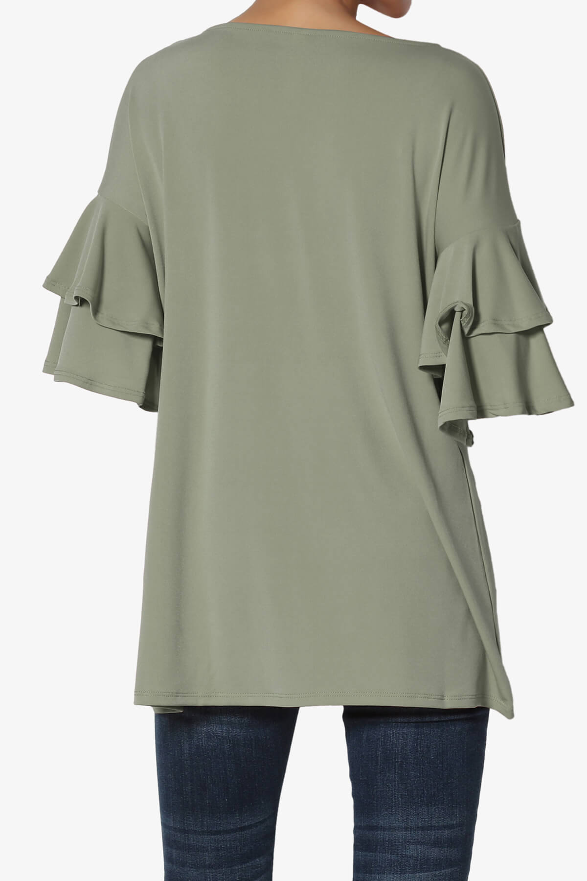 Omere Tiered Bell Sleeve Blouse DUSTY OLIVE_2